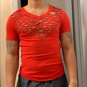 H&M Red distressed short sleeve